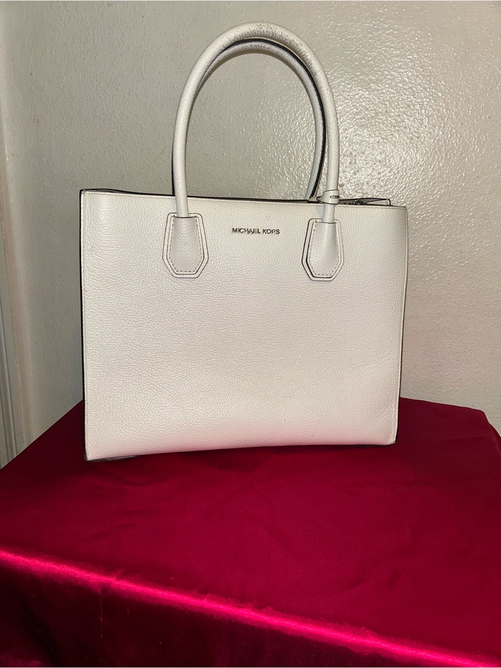 Michael Kors White Pebbled Leather Structured Tote